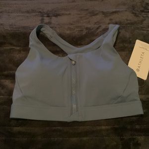 Athleta zip front sports bra size S for D-DD cup in blue new with tags